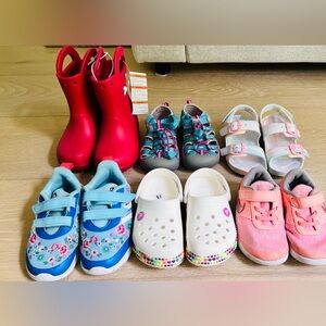Bundle Lot of Girls Kids Shoes Boots Size 10 Nike Crocs Adidas Keen Cat & Jack